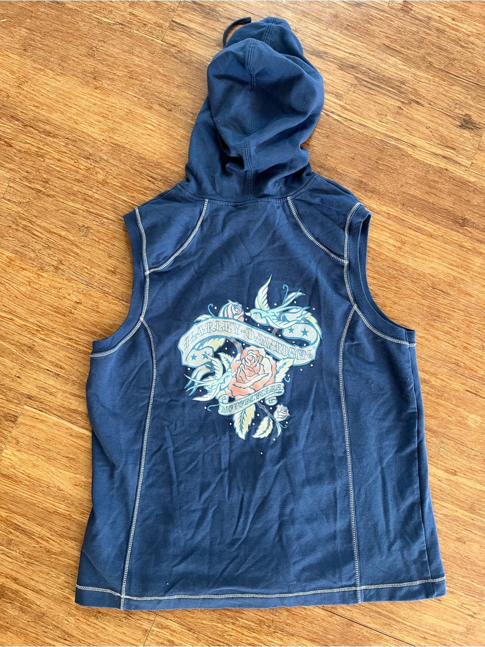 Harley-Davidson Sleeveless Zip Hoodie Vest Blue Graphic Back Sz XL